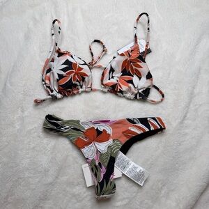Volcom x Roxy Mixed Print Bikini Set Top M Bottom XS Reversible